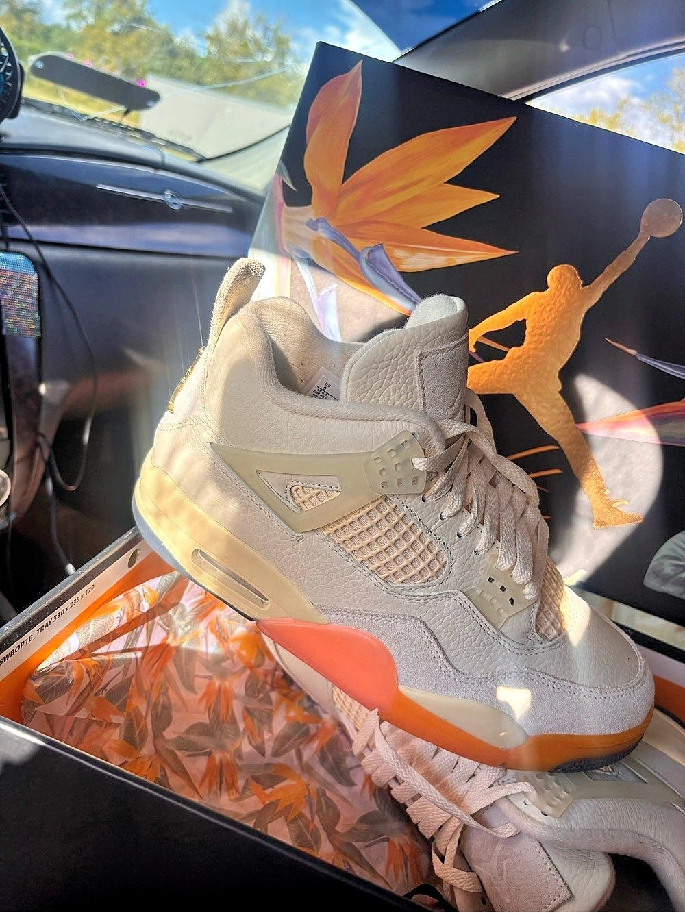 Nike Air Jordan Retro 4 Sneakers in White & Orange Brand New